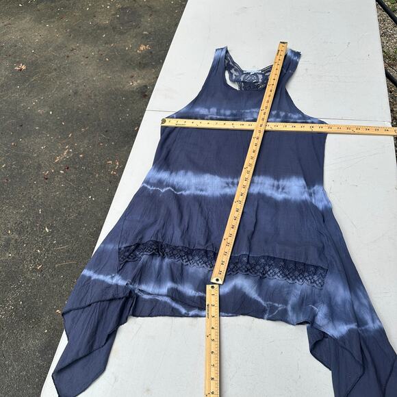 Tempo Paris Dress Blue Tie Dye Flowy Gauze Beach Coverup Handkerchief Hem S - Picture 9 of 9